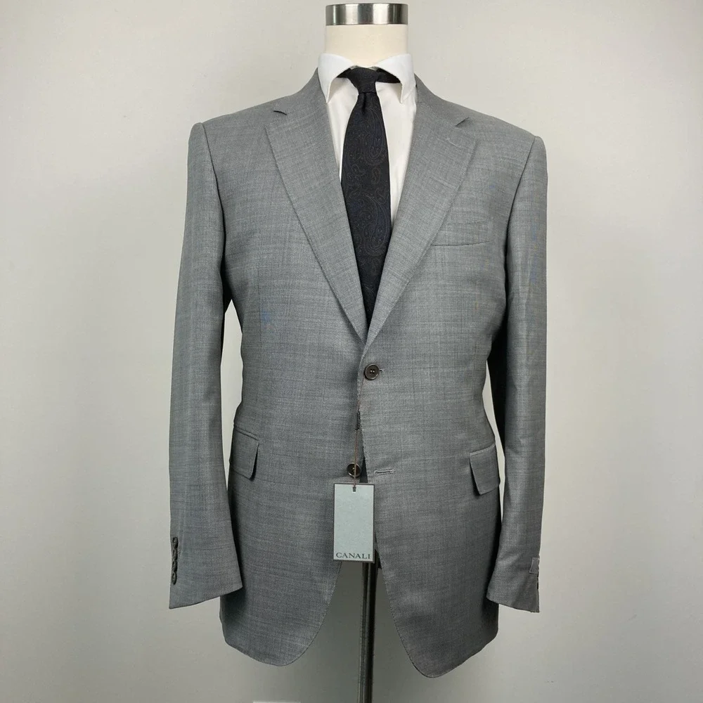 CANALI Men's Slim Fit‎ 100% Wool Grey Woven Suit, Size 46R (56 EU)